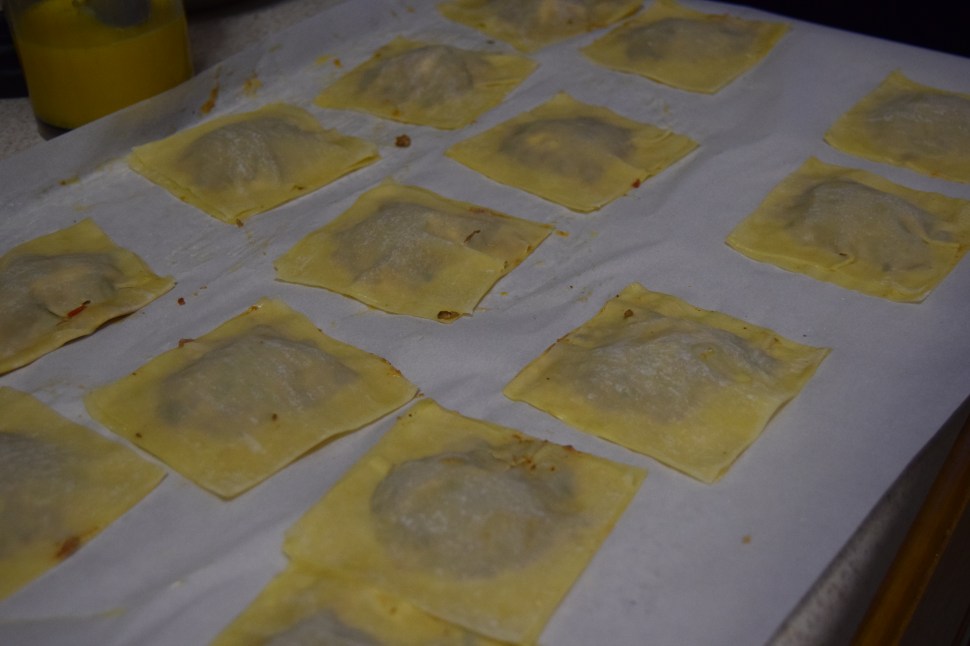 Sealing ravioli.